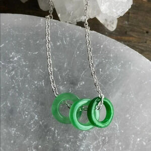 SILVER DAINTY IMPERIAL JADE RING CHARMS NECKLACE